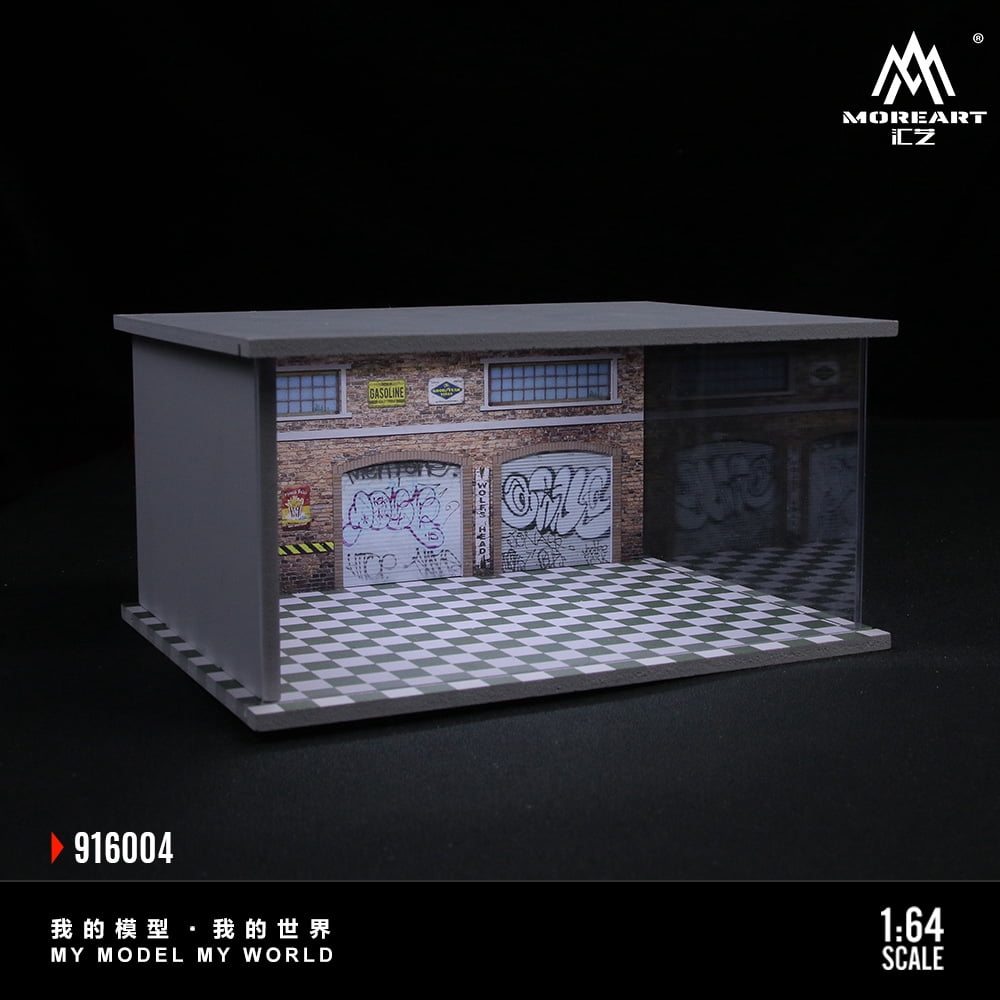 1:64 Scale Diorama Car Garage Model, LED Lighting Shown Scene Display Model, Diecast Car Model Display Case, Parking Lot Showcase, Showroom Scene Building Model Toy Gifts