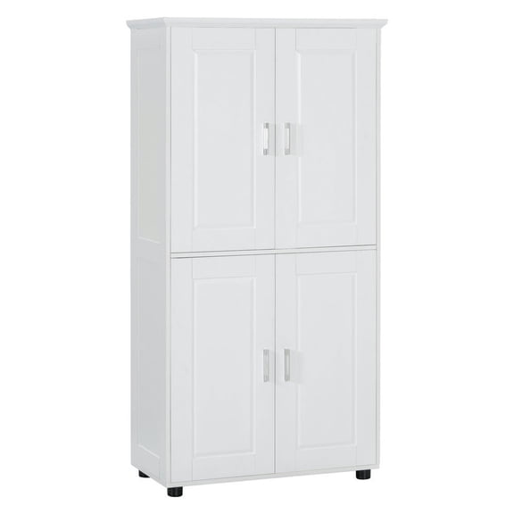 GVN Bathroom Storage Cabinet, Bathroom Floor Cabinet,Tall and Wide Bathroom Floor Storage Cabinet with 4 Doors, Adjustable Shelves, White