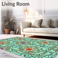 thumbnail image 2 of ODIKA 2'x3' Machine Washable Non-Slip Area Rug, Art Nouveau Sunset Bloom with Elegant Interlocking Floral Scrollwork High Traffic Rug with Pad, Turquoise, 577837, 2 of 8