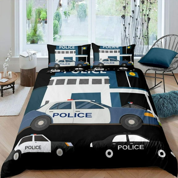 YJHDM Police Car Duvet Cover Cartoon Car bedding set for kid boy Polyester Quilt Cover with Pillowcases twin full Size
