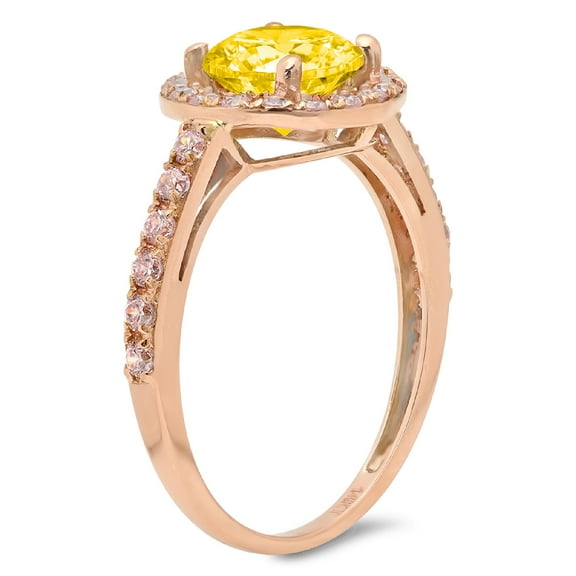 1.86 ct Round Cut Simulated Yellow Diamond Halo Engagement Ring for Women in 14K Rose Gold