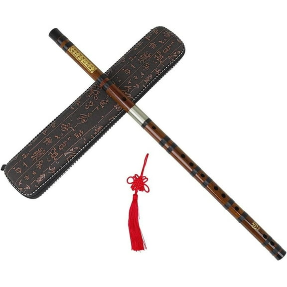 Bamboo Flute, D Key Dizi Bitter Bamboo Flute With Storage Box and Chinese knot, Traditional Handmade Chinese Musical Instrument for Beginners