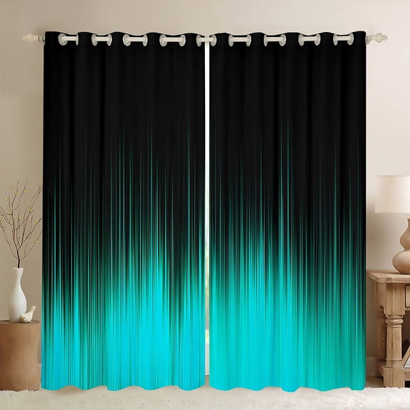 Homewish Black Cyan Stripes Black Out Curtains for Adult, Chic Abstract Lines Curtains Pack of 2 (42x63 Each), Modern Fashion Style Bedroom Curtains, Black Out Curtains Decor