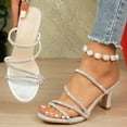 thumbnail image 4 of HaiMao Women's Rhinestone Sparkly Square Open Toe Low Heel Sandals Party Dress Pumps Shoes Silver 8.5(41), 4 of 6