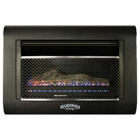 Bluegrass Living Dual Fuel Vent Free Linear Wall Gas Fireplace With Log - 26,000 BTU, T-Stat Control - Model# B30TD-BL