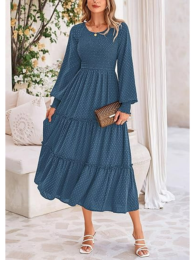 chinese dress ladies Chiffon Midi Wedding Guest Dress with Long Sleeve and Waist Chain main image 0