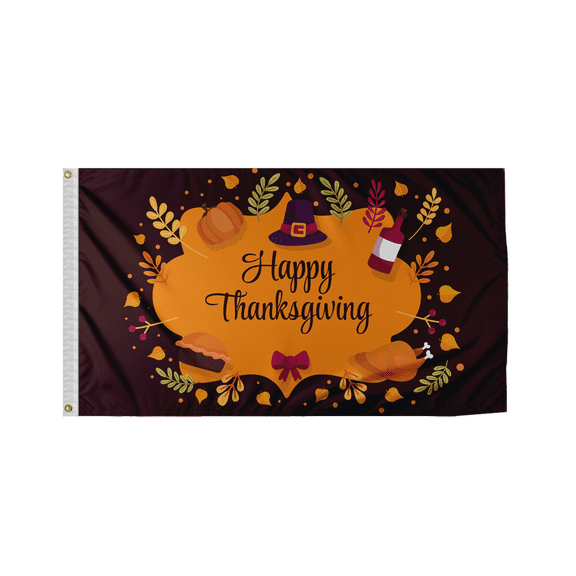 Promo Patriot's Happy Thanksgiving Flag - Orange Turkey on Purple - 12x18in - Outdoor/Indoor Flag