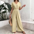 thumbnail image 5 of Cavosen Petite Jumpsuits for Women Loose V Neck Short Sleeve Jumpsuits Button Wide Leg Long Overalls Solid Summer Trendy Rompers, 5 of 8