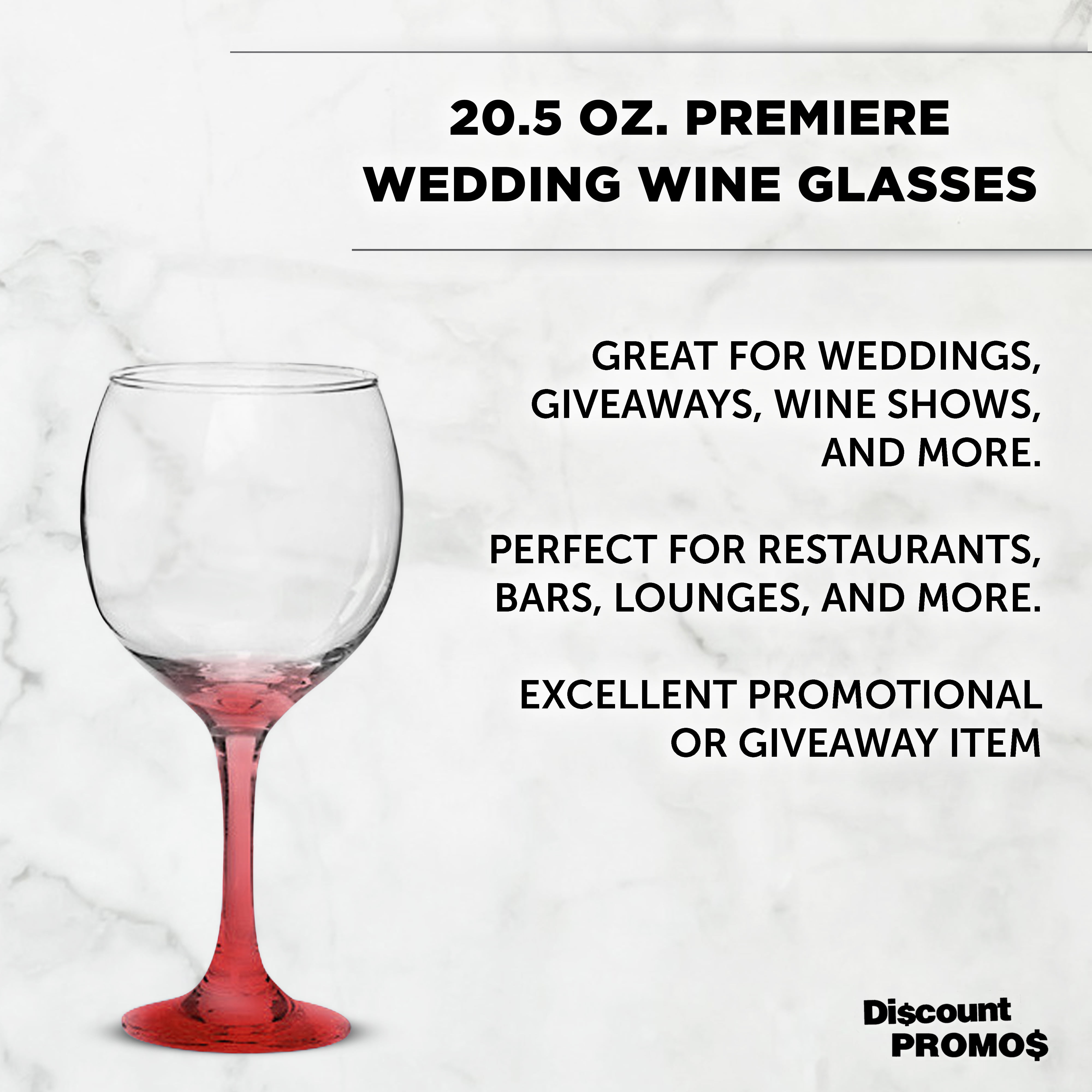 Premiere Wedding Wine Glasses 20.5 oz. Set of 12, Bulk Pack - Restaurant Glassware, Perfect for Red Wine or White Wine - Red