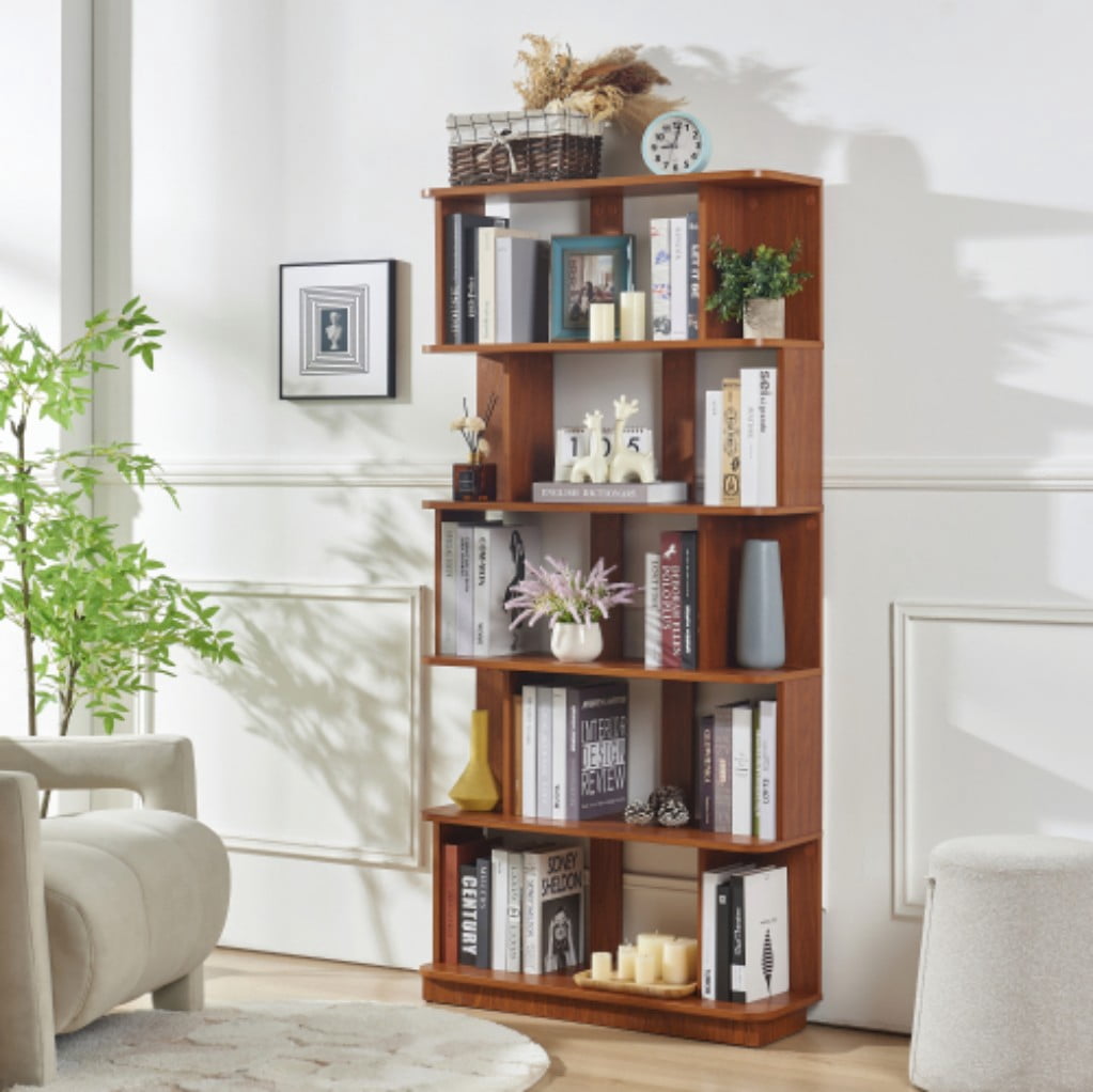 5-Tier Bookshelf, 31.5" Wide Modern Open Bookcase with 30" Shelf Clearance, Free Combination Storage Shelves, MDF Display Rack for Living Room, Bedroom & Home Office, Dark Oak