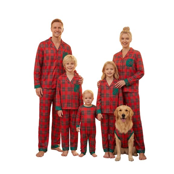 AIGUR Family Matching Christmas Pajama Set Christmas Family Matching Pajamas Plaid Long Sleeve Button Down Tops Pants
