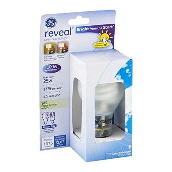 Ge Lighting 95143 A-23 Reveal Hybrid CFL Bulb, 25 Watts