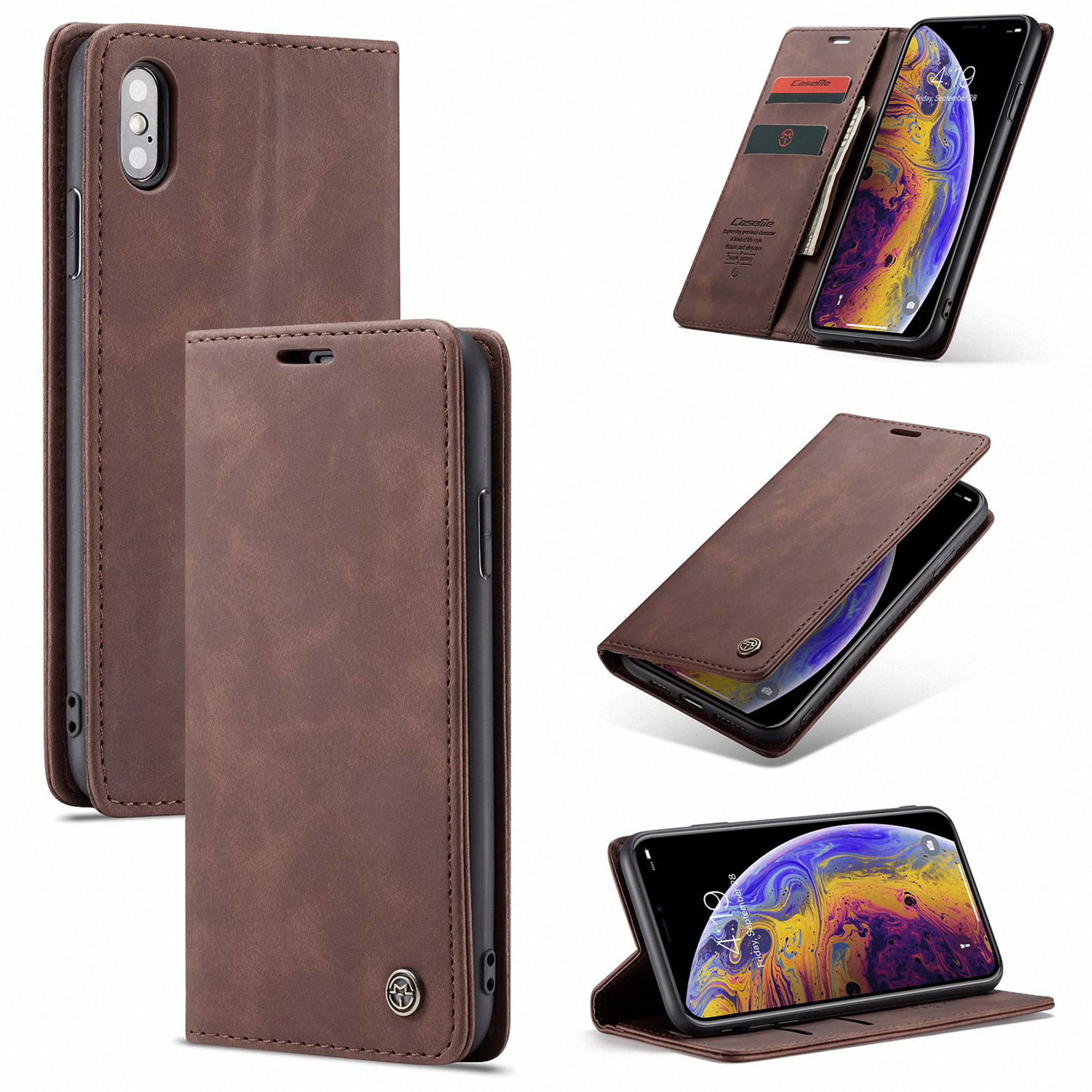 iPhone XS Max Wallet Case, Shockproof Premium Leather Flip