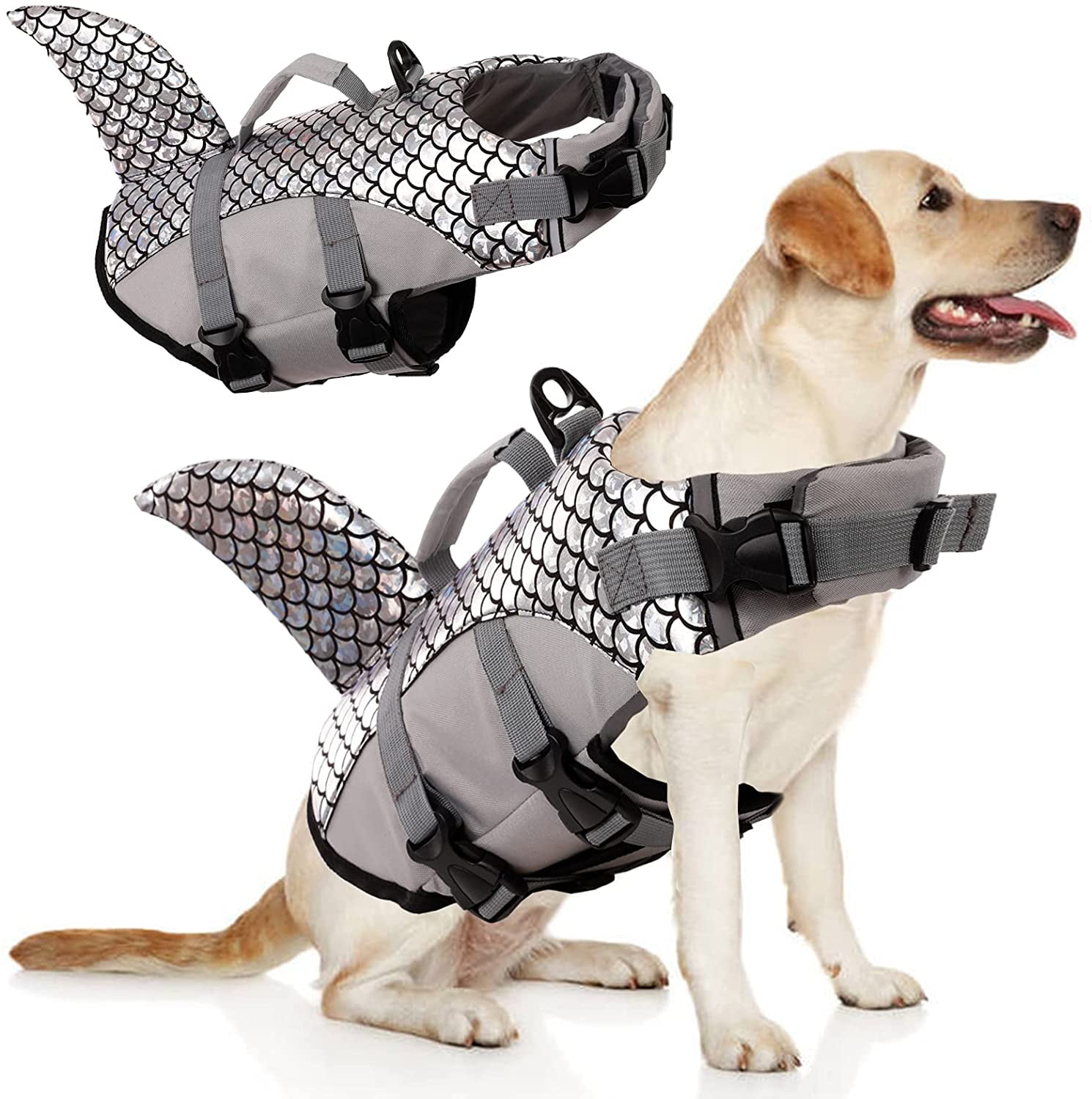 Quick Release Life Saver Preserver Swimming Suit Adjustable Belt Harness Puppy Pool Beach Boating Dog Life Jacket for Swimming Dog Life Vest Shark Pet Flotation Float Coat 