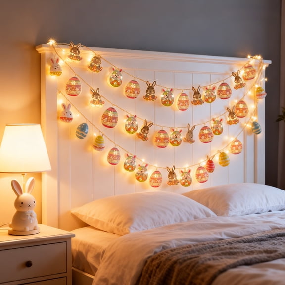 Easter Bunny Chick Egg Tree String Lights, 1.5 m Multicolor LED Garland for Springtime and Holiday Décor, Easy to Hang, Ideal Gift, Easter Decor