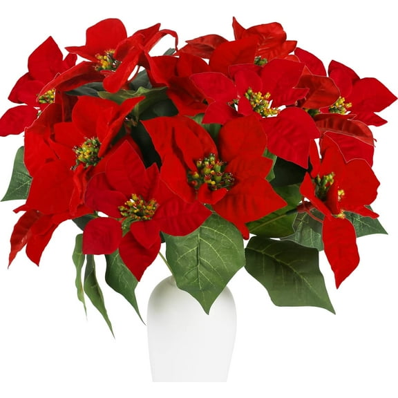 3PCS Poinsettias Artificial Christmas Flowers Bouquet Red Poinsettia Flowers for Home Porch Xmas Tree Garden Indoor Outdoor Christmas Decorations