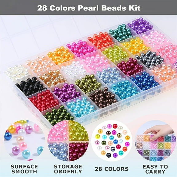 1960PCS Pearl Beads for Jewelry Making 28 Colorful 6mm Round Pearl Beads for Bracelets Making Kit Small Pearl Filler Beads for DIY Craft Necklace Earrings