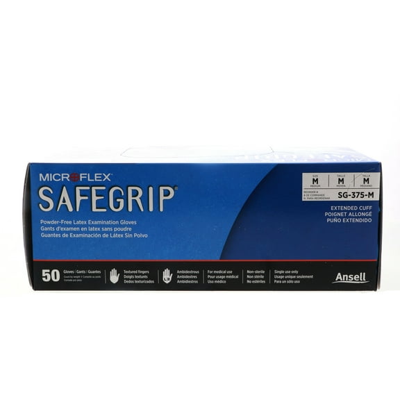 Microflex Safegrip Powder-Free Latex Examination Glove, Medium, Blue (50pcs) 2 Pack