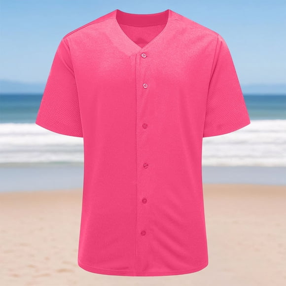 Craaazy Women Plus Size Solid Color V-Neck Short Sleeve Button Down Baseball Jersey Casual Loose Comfy Tops Gifts