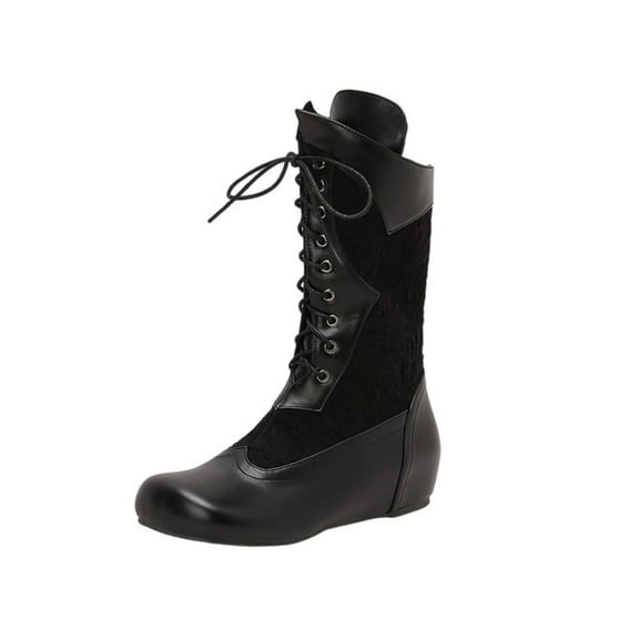 Black Womens Winter Boots With Round Toe And Lace-Up Design For Casual Wear And Comfort