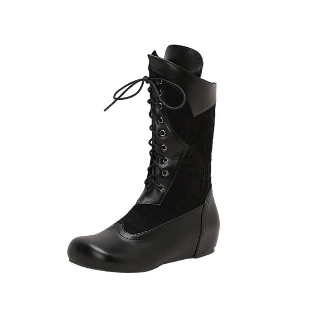 Bottes Noires pour Femmes à Lacets avec Bout Rond et Semelle Plate pour un Style Hivernal Décontracté et Tendance