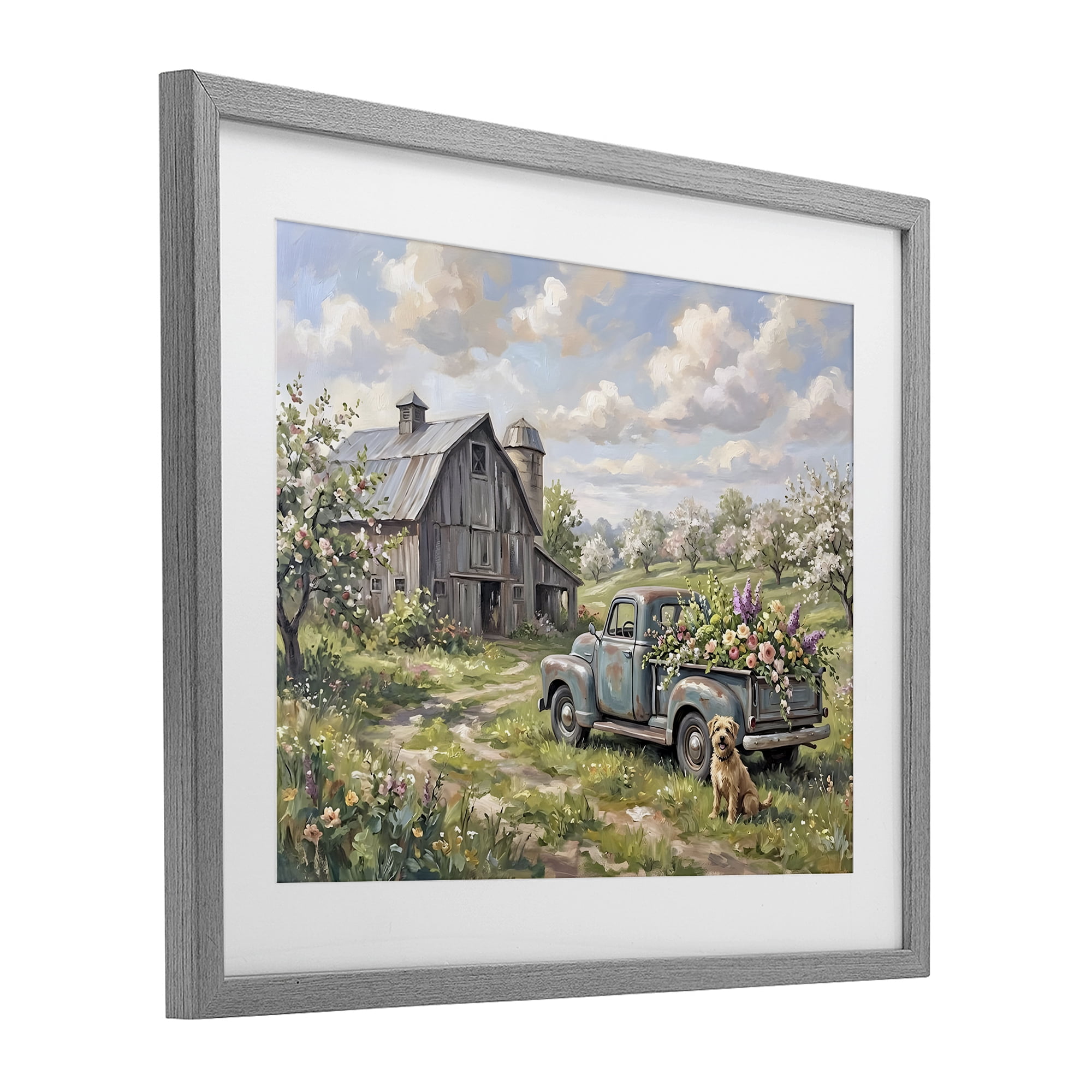 Stupell Industries Proud Dog by Truckload of Flowers Gray Framed Print Under Glass, design by Tabz Jones