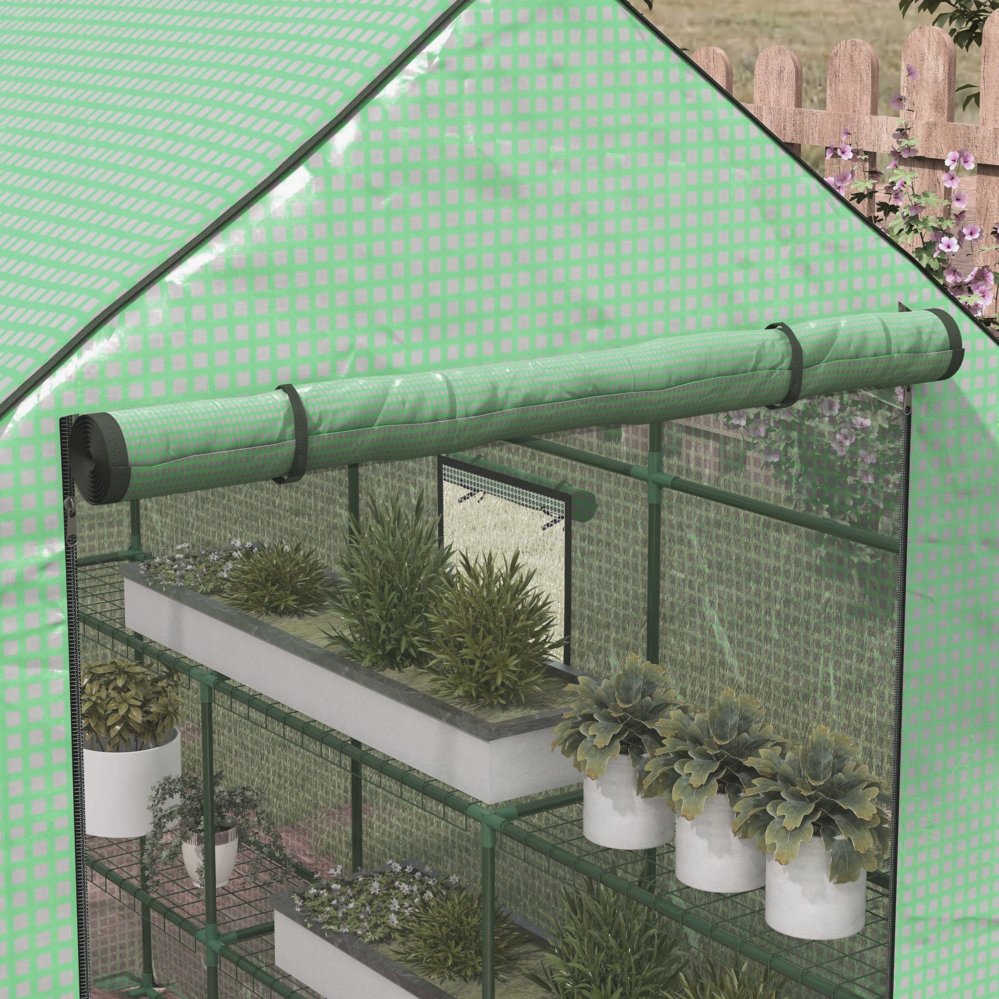 Outsunny 4.6' x 4.7' Small Portable Walk-In Greenhouse w/ Shelves, Green