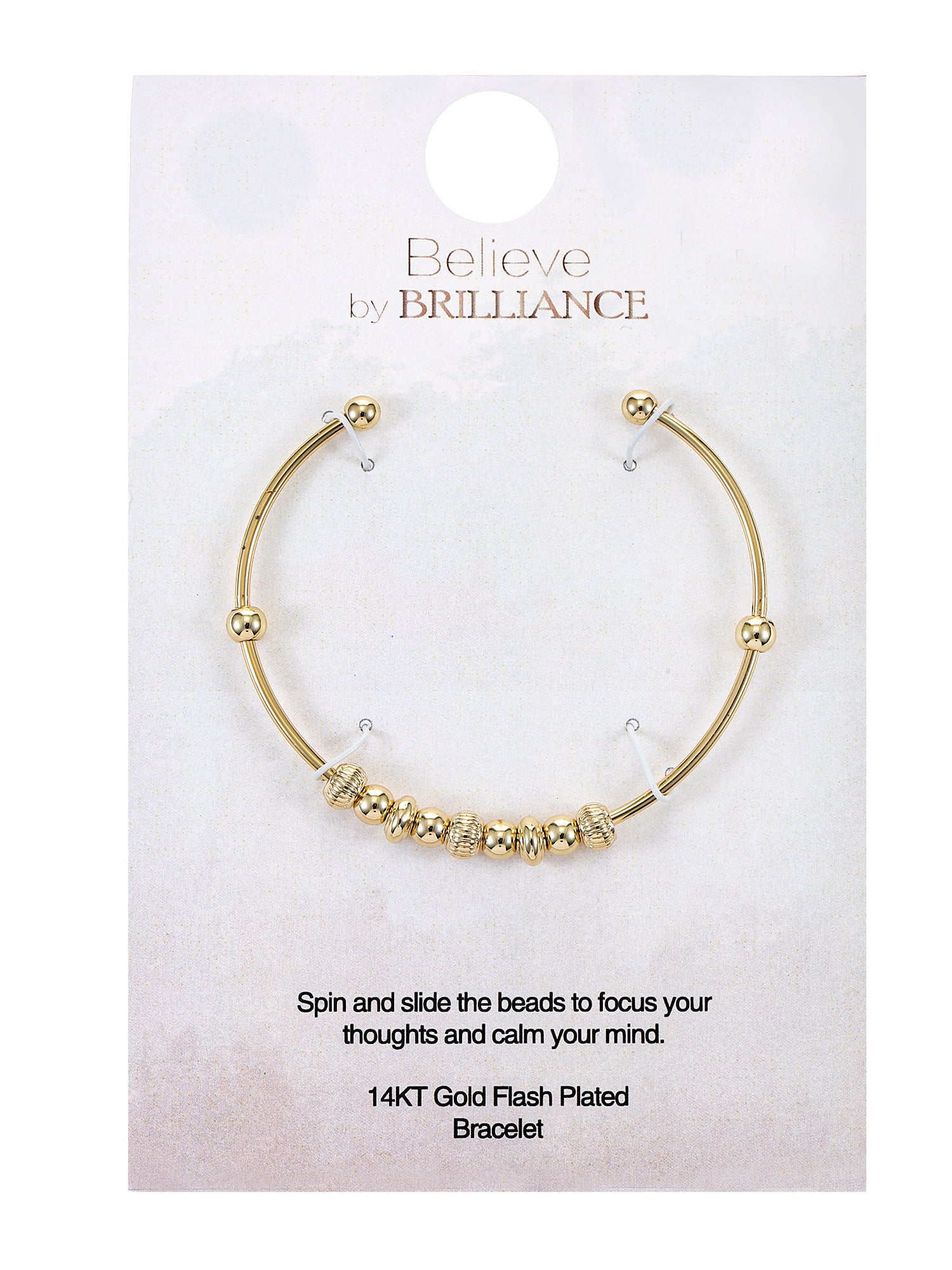 Believe by Brilliance 14KT Gold Flash Plated, Beaded Meditation Bracelet, Fidget Spin Feature, 1 Piece