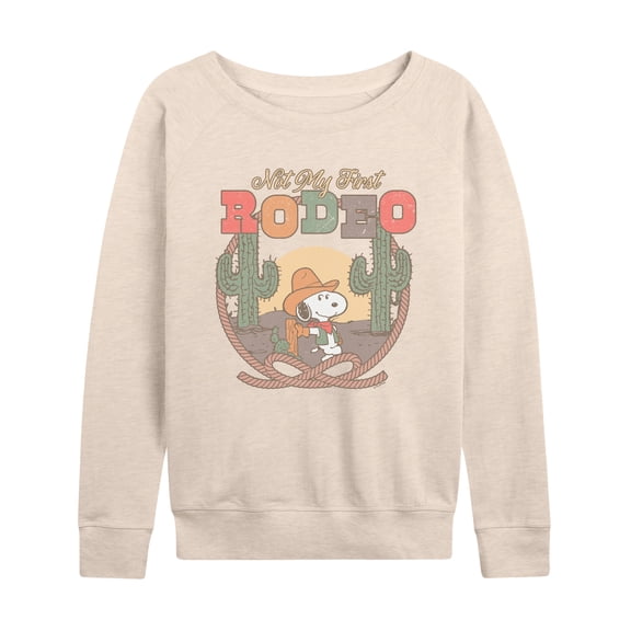 Peanuts - Snoopy Western Lightweight French Terry Wide Neck Long Sleeve Graphic Shirt