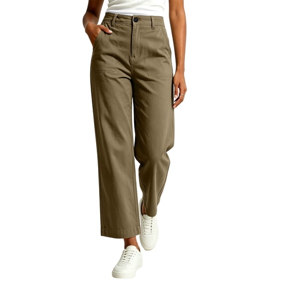 yardsong Wide Leg Pants for Women Cropped Chino Twill High Waisted Business Casual Elastic Waist Work Trouser Pant with Pocket 2026 Khaki,XL