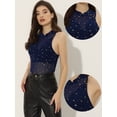 thumbnail image 2 of Top corto de malla con estrellas para mujer, cuello alto, sin mangas, transparente, camiseta sin mangas para fiesta Azul oscuro S, 2 of 6