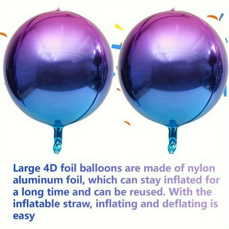 5pcs 22-Inch Gradient Purple & Blue Metallic Balloons - 4D Aluminum Party Decorations for Galaxy-Themed Birthdays, Event Decorations,Modern Decor