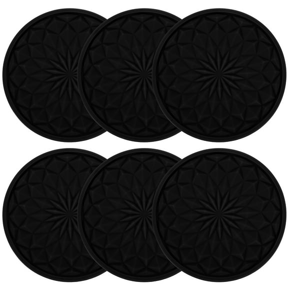 TAILTOSS 6Pcs Cup Holder Inserts Coaster Set Black PVC Anti Slip Easy to Clean for Car and Home Accessories