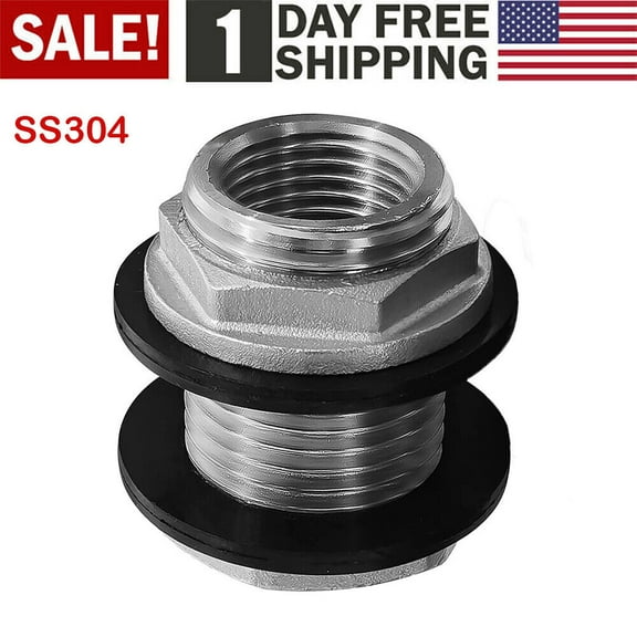SS304 Stainless Steel Bulkhead Fitting 1/2" NPT Female 3/4" GHT Male Garden Hose