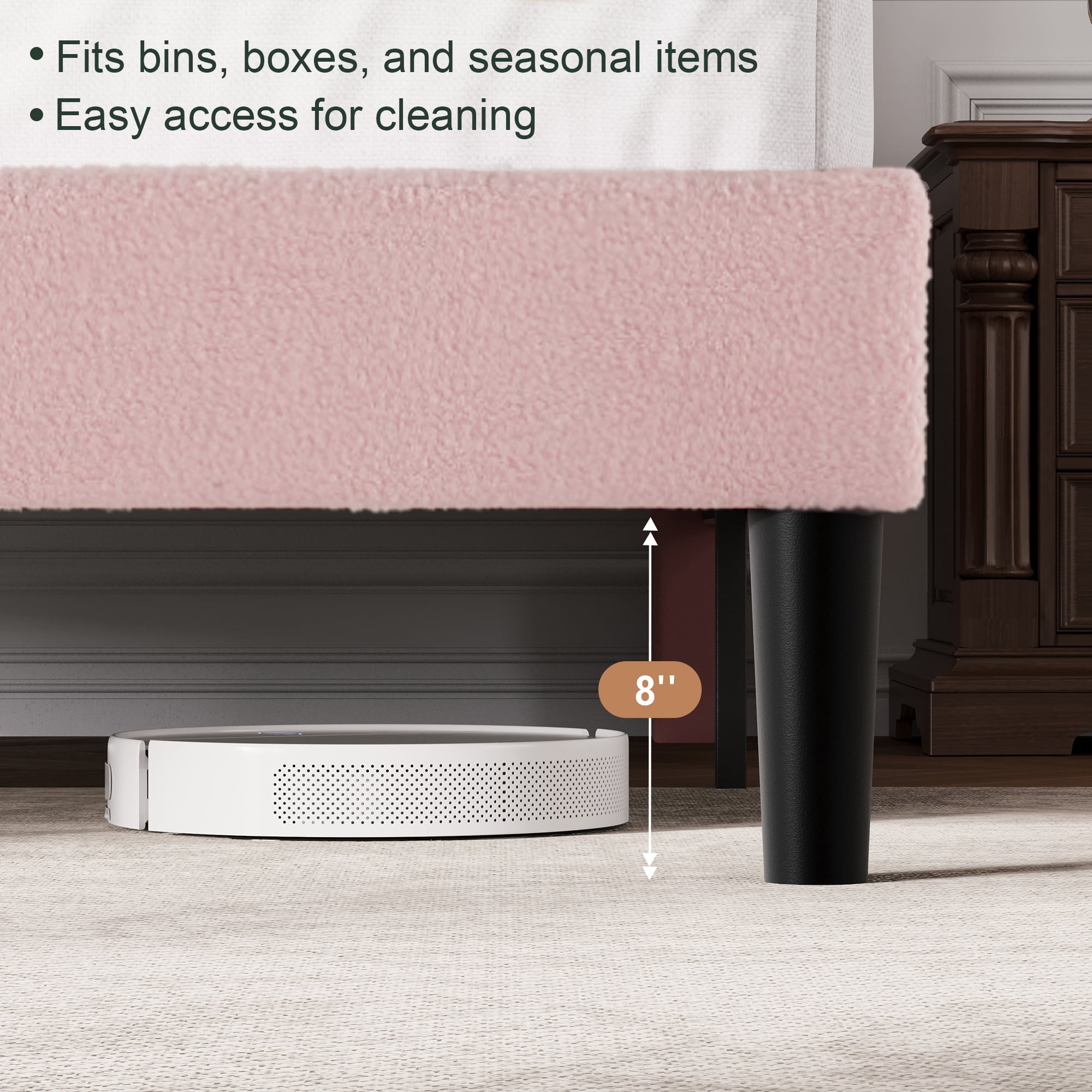 Amolife Full Bed Frame, Platform Upholstered Bed with Soft Teddy Fabric Curved Headboard, Pink