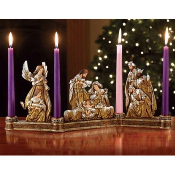 CB Gift 188751 Nativity Scroll Advent Candle Holder, Metallic Finish