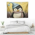 thumbnail image 3 of GOSMITH  Cartoon Tapestry, Sleepy Penguin in Hood Ready to Bed Happy Dream Cartoon Art, Wide Wall Hanging for Bedroom Living Room Dorm, Yellow White Grey, 3 of 7