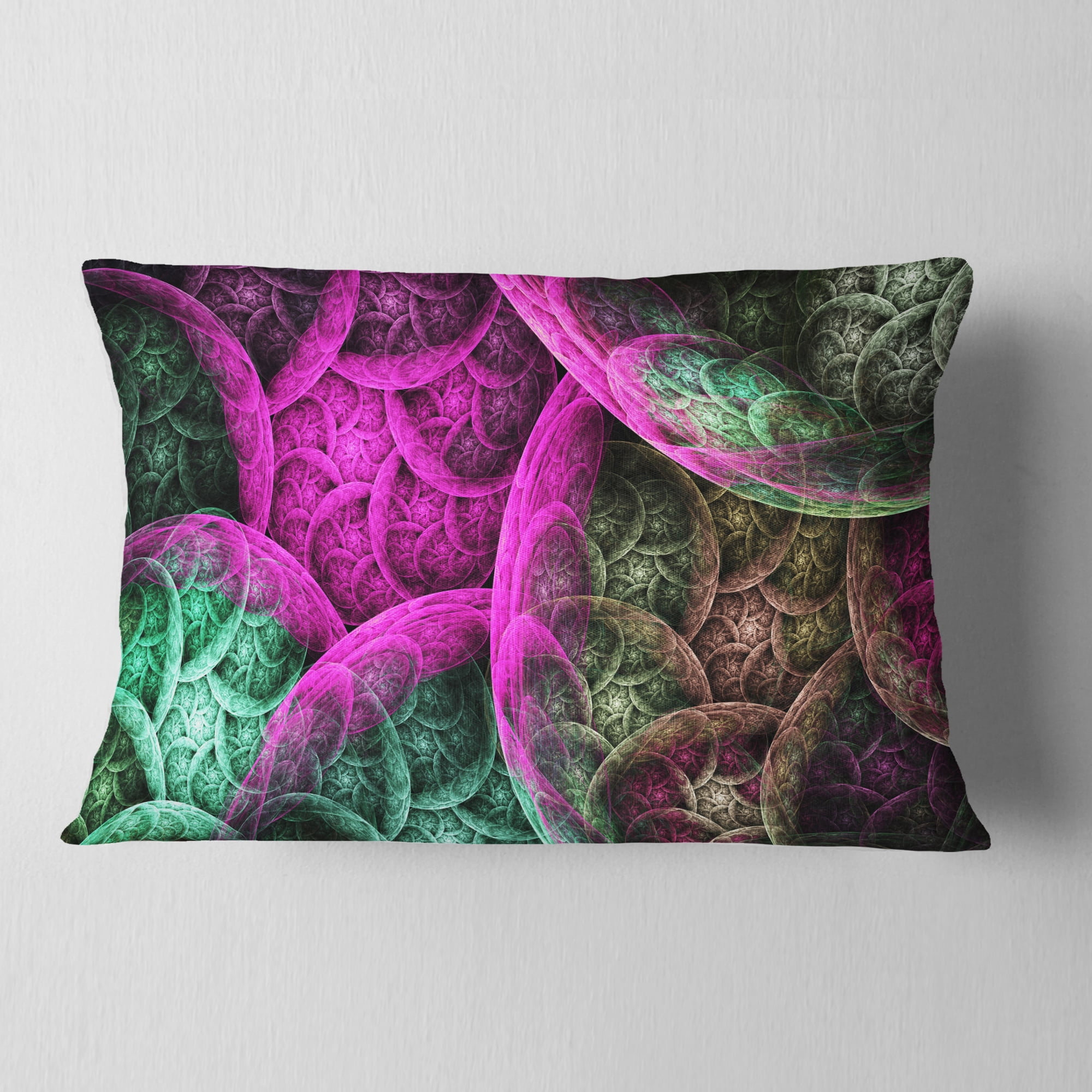 Designart Pink Green Dramatic Clouds - Abstract Throw Pillow - 12x20