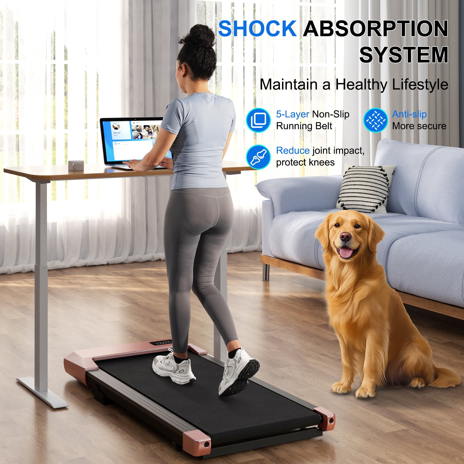 MJWW Walking Pad with 6% Incline, Under Desk Treadmill, 3 in 1 Portable Treadmill with Remote Control LED Display, 2.5 HP Quiet Walking Jogging Machine for Office Home Use, 300 Lbs Capacity