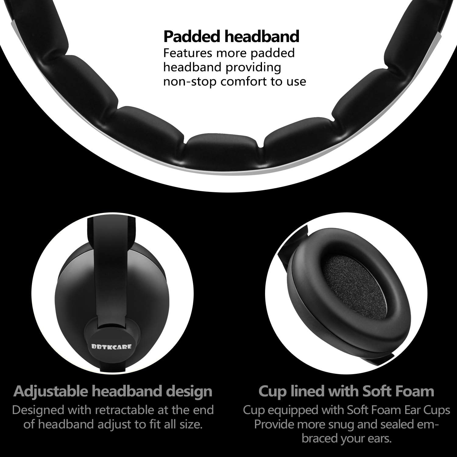 BBTKCARE Baby Noise Cancelling Over Ear Headphones, Black