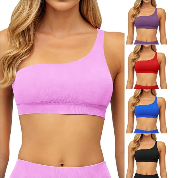 HAYIMI Women Solid Color One Shoulder Back Yoga Bra For Outdoor Sports Running And Fitness Tops Tank Tops Summer Sleeveless Birthday Camisole