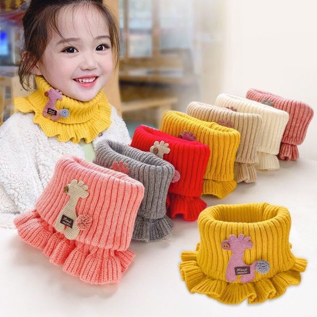 4 Colors Warmer Baby Knitted Scarf Cartoon Giraffe Ruffle Neck Girls Kids Warm Scarves Collar Circle Outdoor Winter ScarfsYellow0-8Years&Blending&20cm He Qiyong unisex