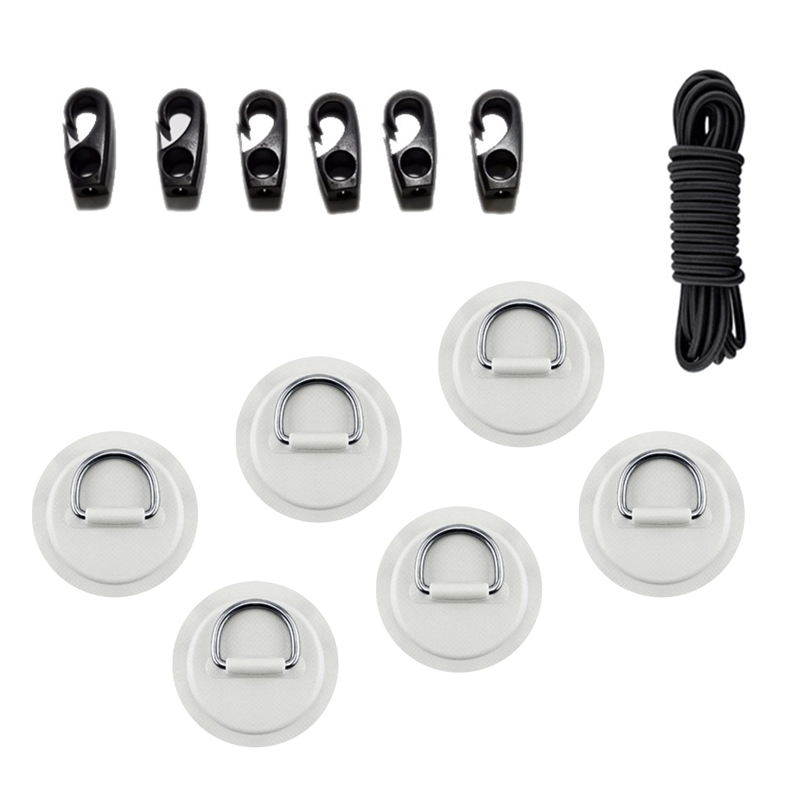 6Pcs D-ring Pad Patch Deck Attachment Kit Accessories with Shock Cord Black 