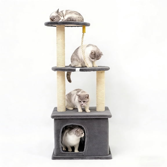 Cat Tree with Condo and Sisal Post, Multi-Level Cat Tower with Top Perchs, Cratching Post for Indoor Cats, Gray