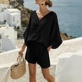 thumbnail image 2 of OVAFBAU Women 2 Piece Loungewear Set Beach Vacation Sweatsuit Tracksuit Set Women's Summer V Neck Short Sleeve Top Pocket Casual Shorts Set Summer Outfits, 2 of 8