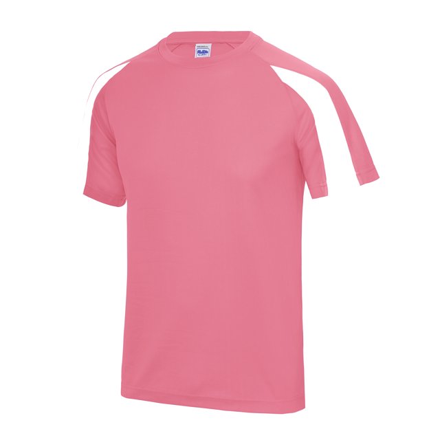 Just Cool - Camiseta deportiva transpirable tecnología Neoteric™ de manga corta para hombre - Running/Gym/Deporte/Futbol (Rosa Eléctrico/Blanco polar)