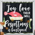 thumbnail image 1 of Festive Black Shower Curtain with Cartoon Fish & Floral Design for Christmas!, 1 of 4