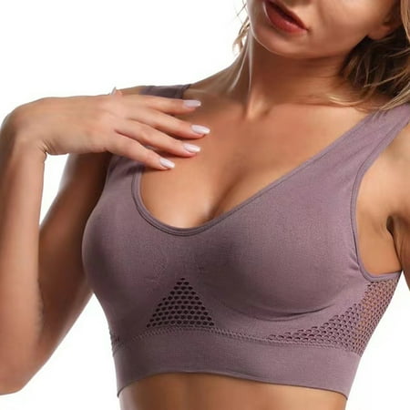 

Women Sports Bra Wireless Fitness Running Jogging Sleep Vest Summer Shockproof Breathable Hollow Underwear Female Ladies Gray