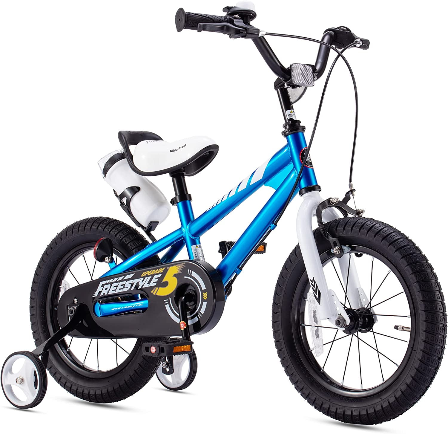Royalbaby Freestyle 14 In Blue Kids Bike Boys and Girls Bike Two hands brakes