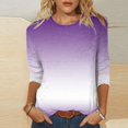 thumbnail image 2 of Uaswgudfs Tees for Women Trendy Fashion Round-Neck 3/4 Sleeves T Shirt Gradient Color Casual Loose Cotton imitation Basic Tops, 2 of 5
